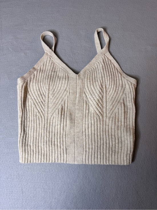 Auden Tops - Auden Ribbed V‑Neck Knit Cami Tank - Beige Womens Large